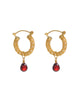 Gold Weave Mini Hoops with Garnet Charm