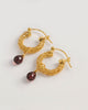Gold Weave Mini Hoops with Garnet Charm
