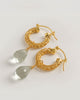 Gold Weave Mini Hoops with Green Quartz Charm