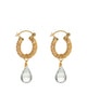 Gold Weave Mini Hoops with Green Quartz Charm