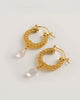 Gold Weave Mini Hoops with Rose Quartz Charm
