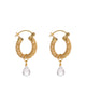 Gold Weave Mini Hoops with Rose Quartz Charm
