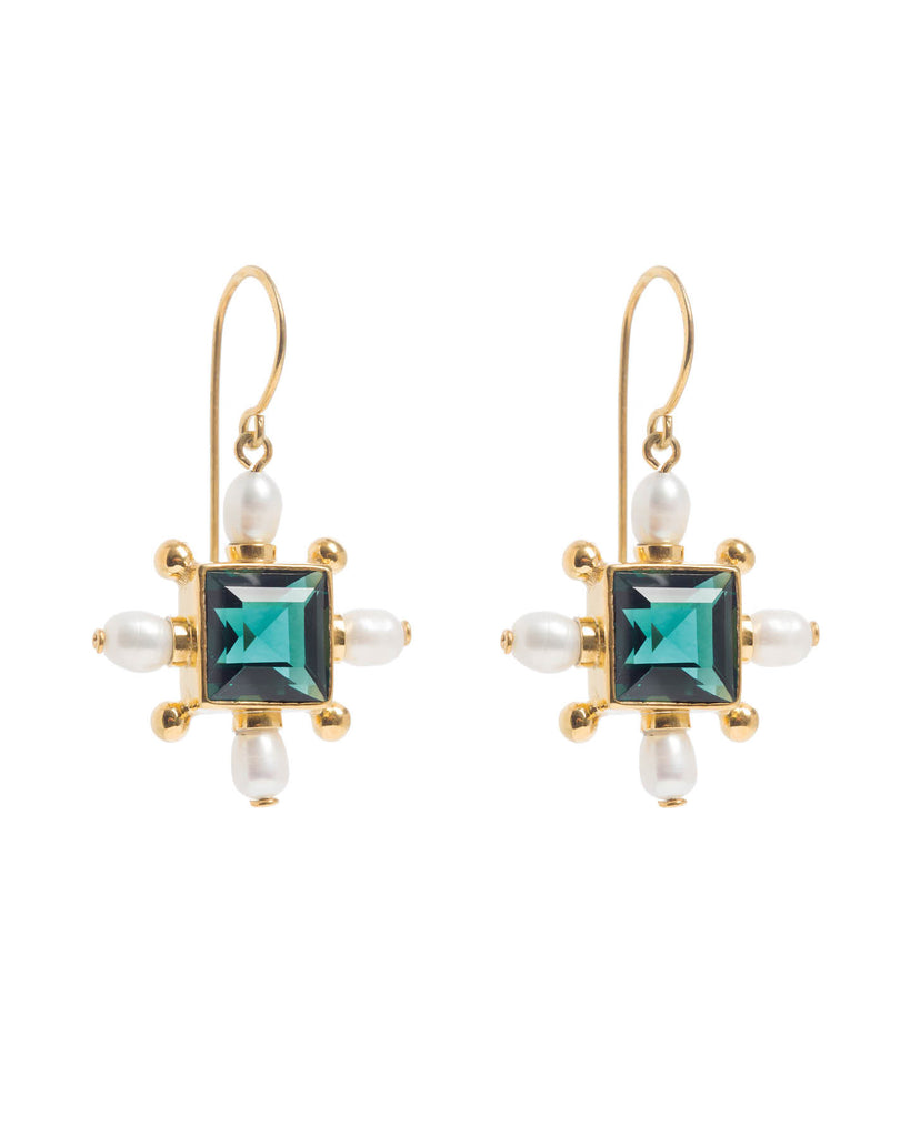 Green Quartz Cross Earrings