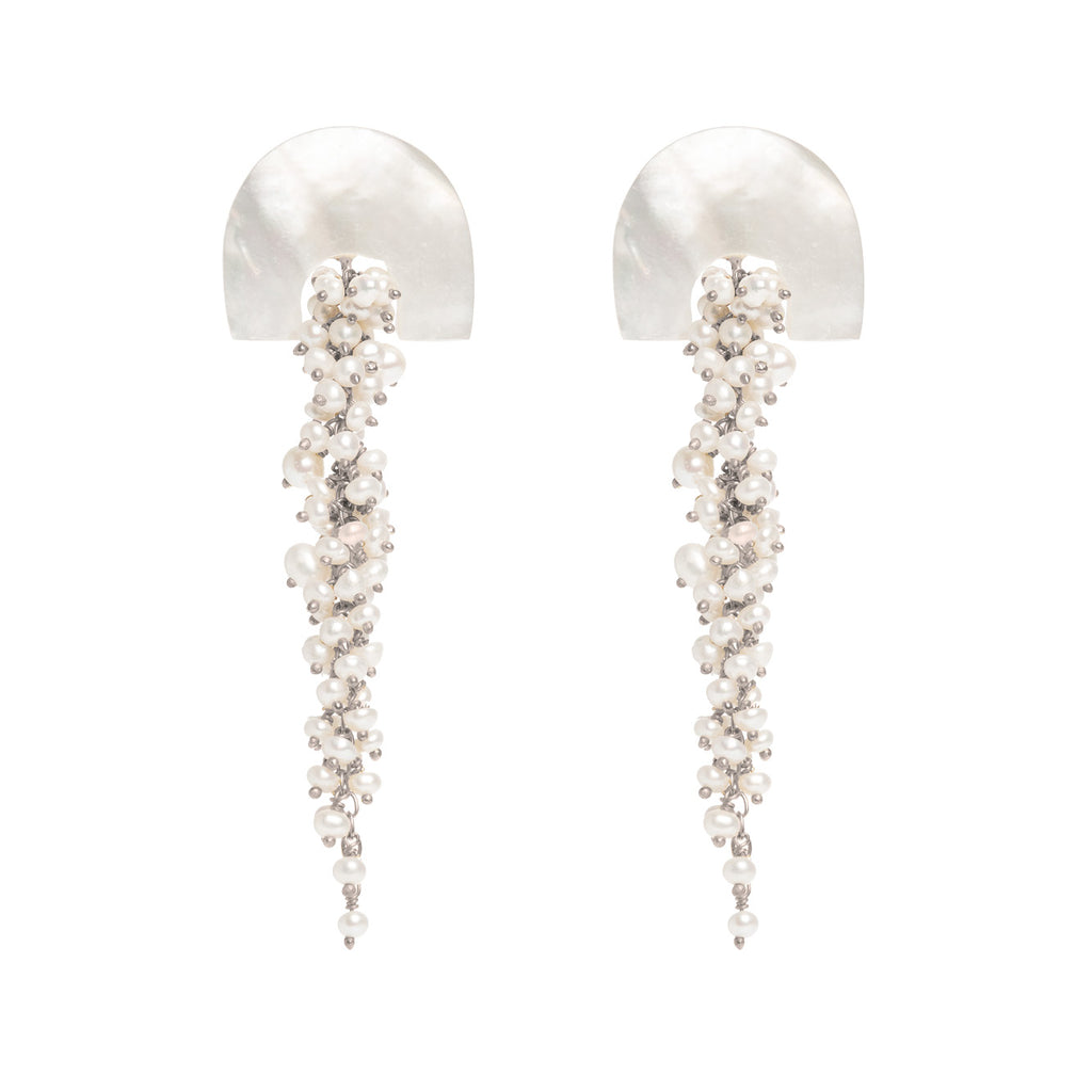 Hakuro Silver Mother of Pearl and Pearl Long Drops