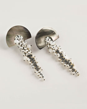 Hakuro Grey Mother of Pearl and Pearl Long Drops