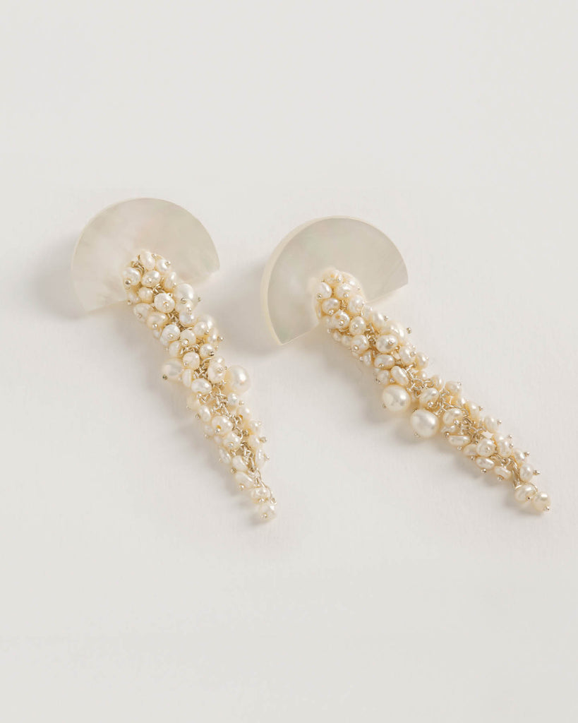 Hakuro Silver Mother of Pearl and Pearl Long Drops