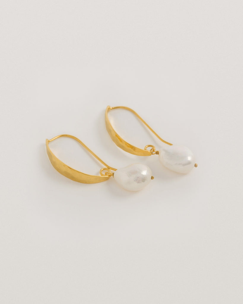 Hammered Gold Baroque Pearl Earrings