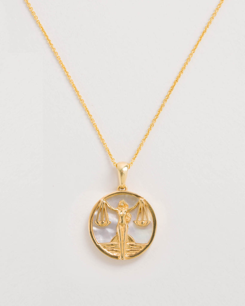 Libra, Gold Zodiac Necklace, Mother of Pearl zodiac necklace in 18ct gold vermeil by Freya Rose