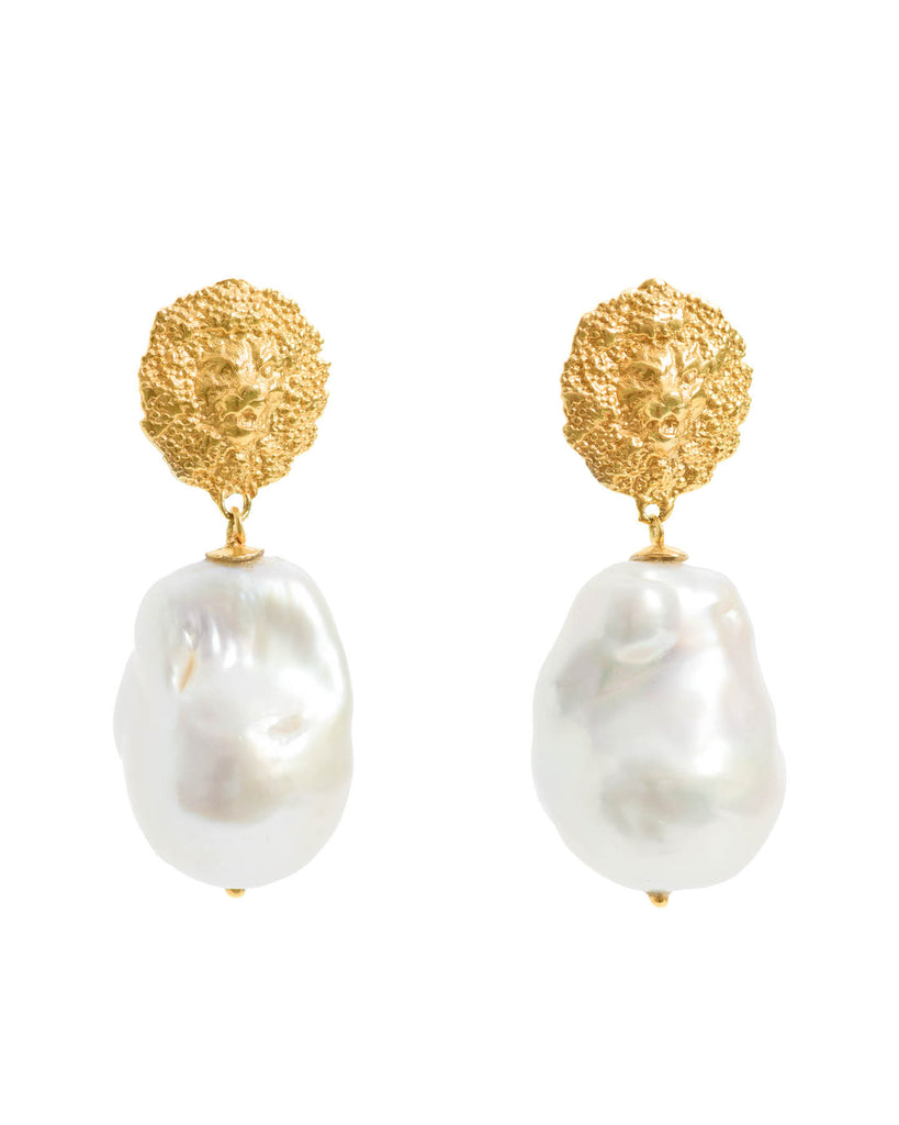Lion Pearl Drop Earrings