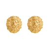 Lion stud earrings in 18ct gold vermeil with textured lion motif on sterling silver, symbolic everyday jewellery.