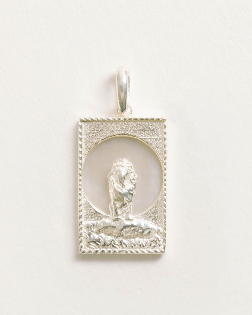 Rectangle Silver Lion Pendant