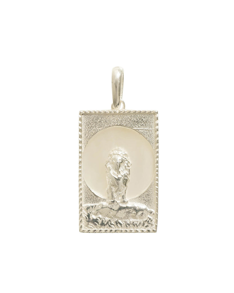Rectangle Silver Lion Pendant
