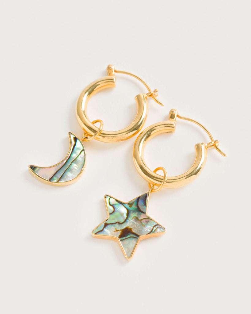 Mini Hoops with Paua Star and Moon