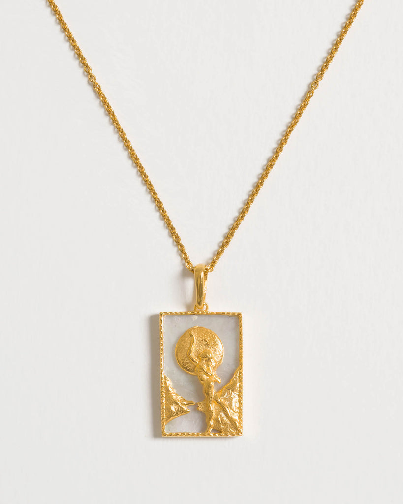 Rectangle Woman & Moon Necklace