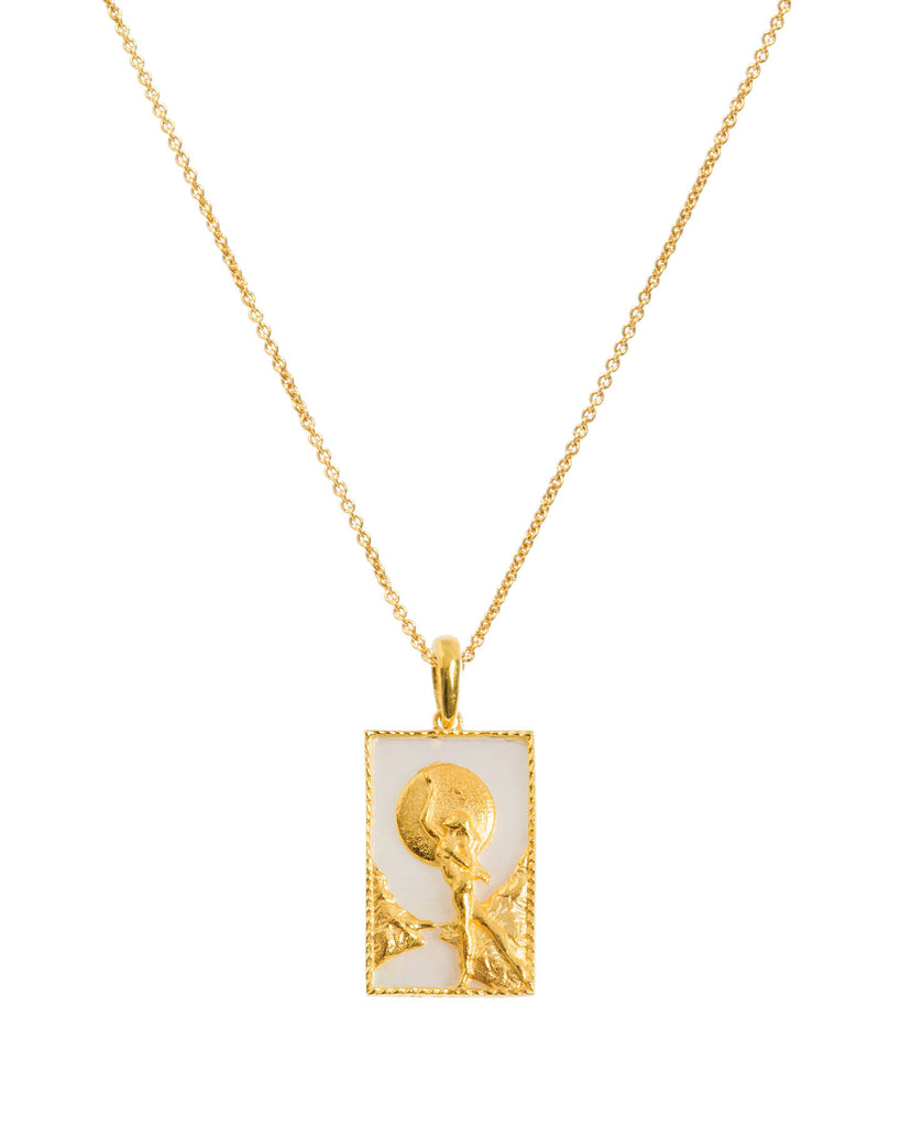 Rectangle Woman & Moon Necklace