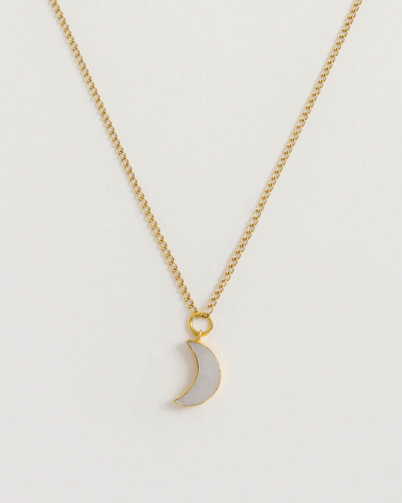 Mother of Pearl Moon Pendant on Gold Plated Necklace