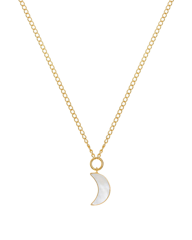 Mother of Pearl Moon Pendant on Gold Plated Necklace