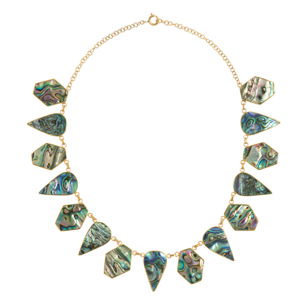 Statement Green Paua Mother of Pearl Necklace Cut Out | Freya Rose