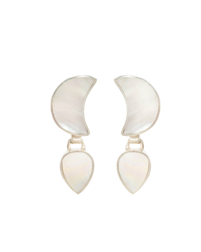 Petite Moon Earrings, Silver