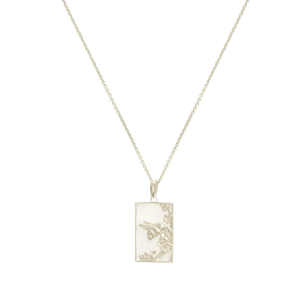 Rectangle Silver Bee Necklace