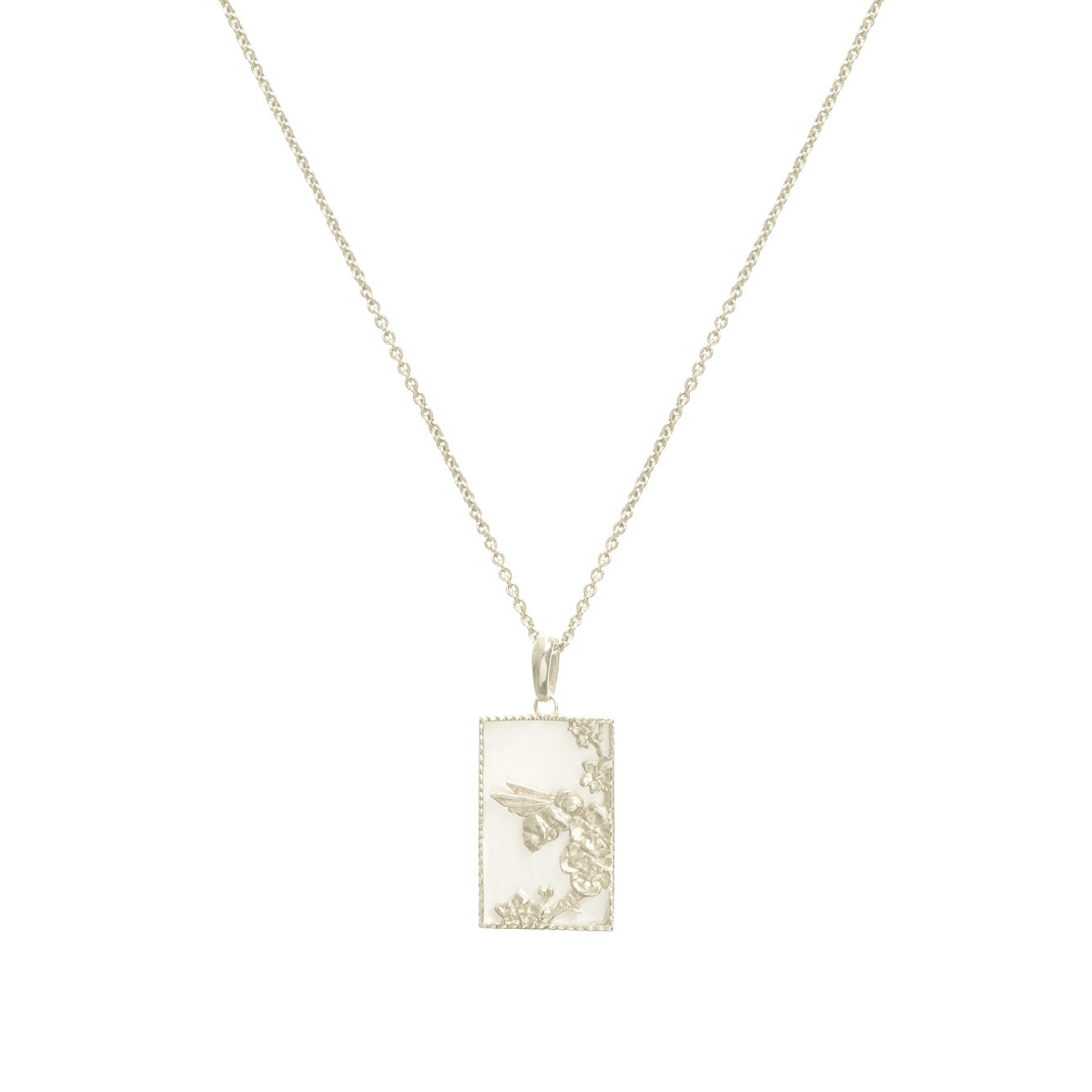 Rectangle Silver Bee Necklace