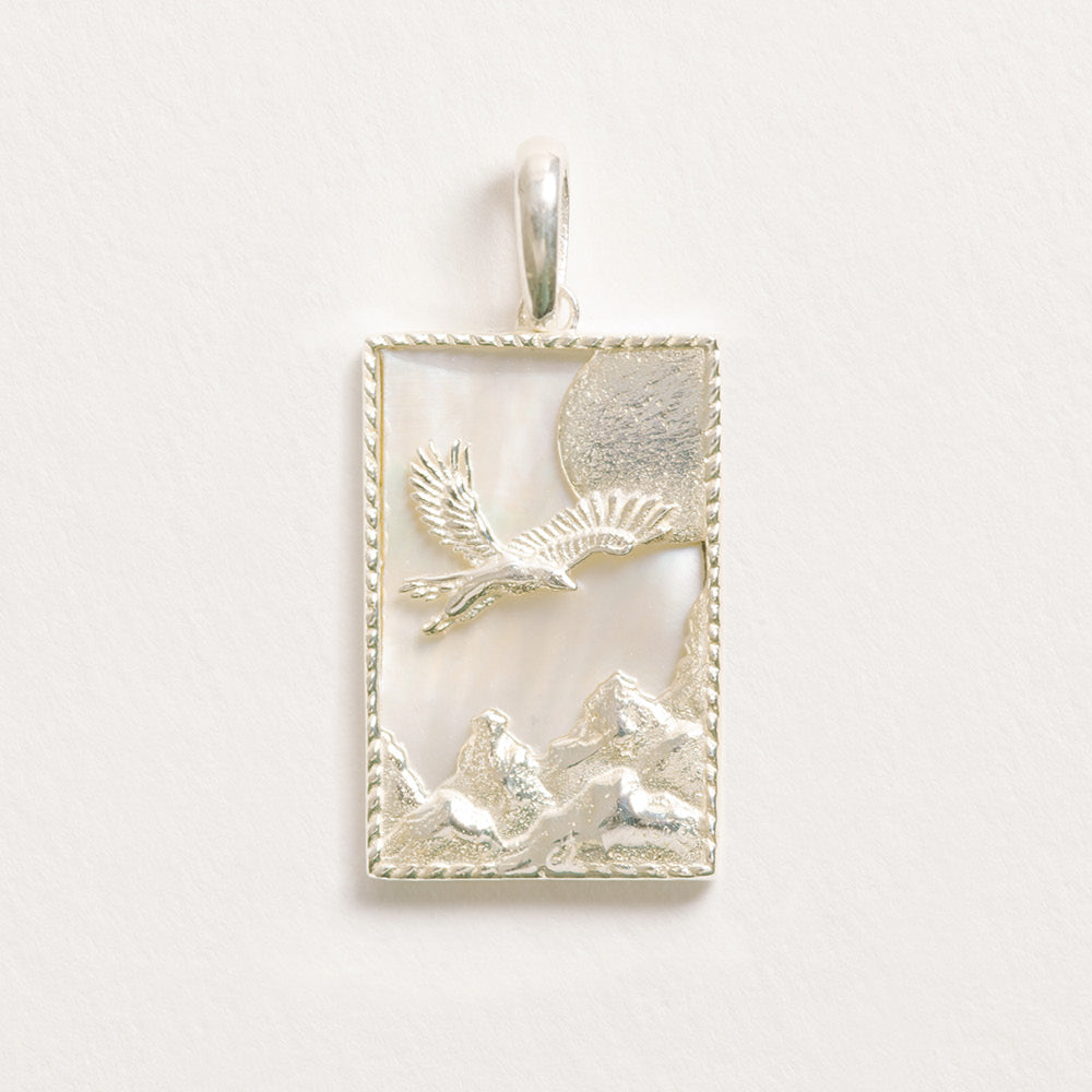 Rectangle Silver Eagle Pendant