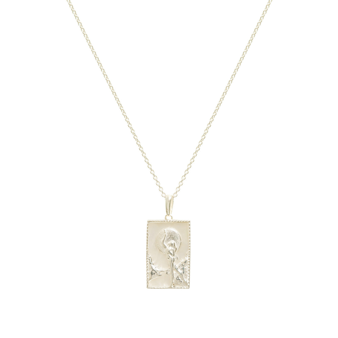 Rectangle Silver Woman & Moon Necklace