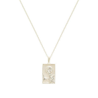 Rectangle Silver Woman & Moon Necklace