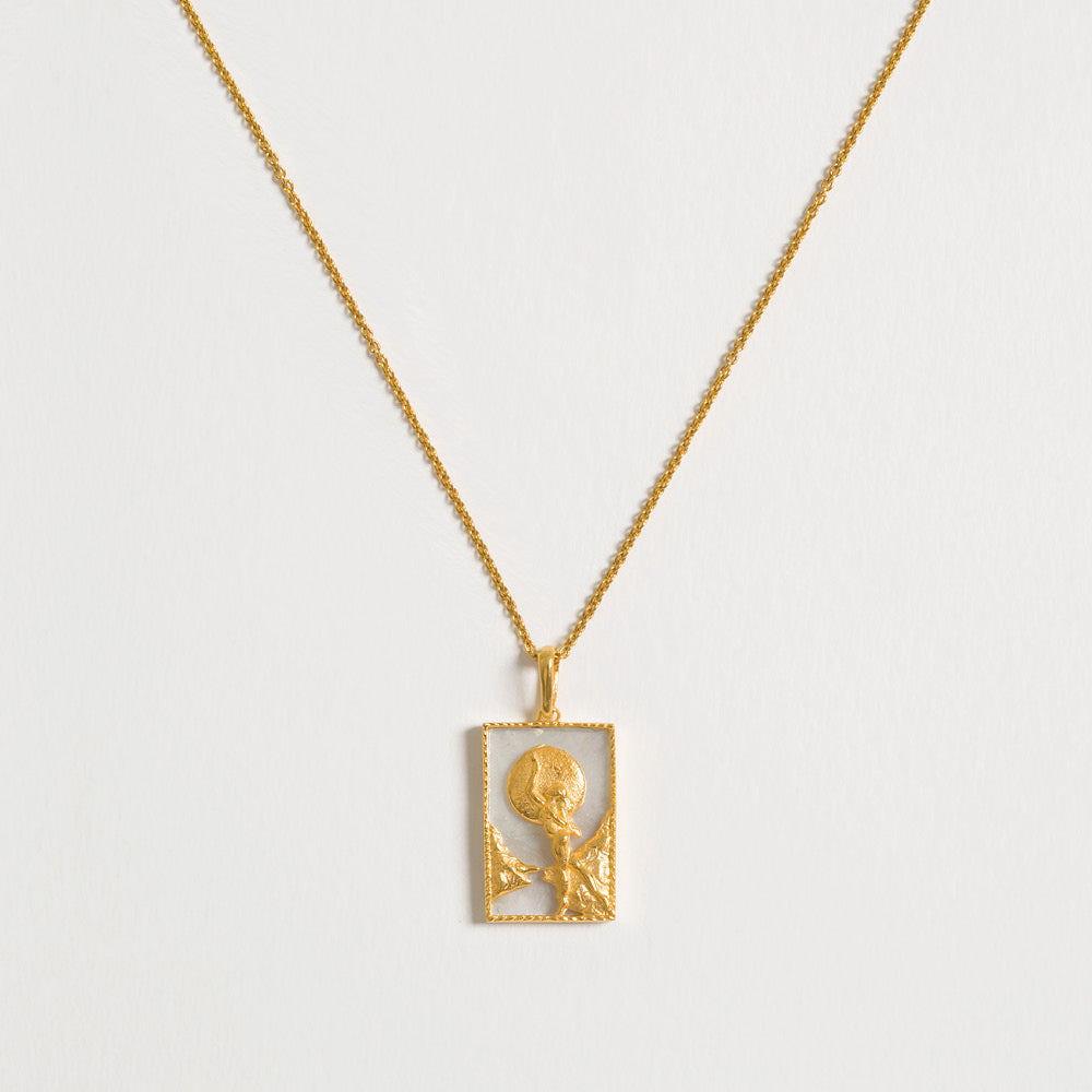 Rectangle Woman & Moon Necklace