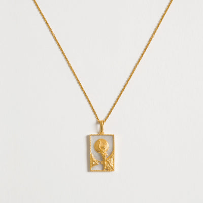 Rectangle Woman & Moon Necklace