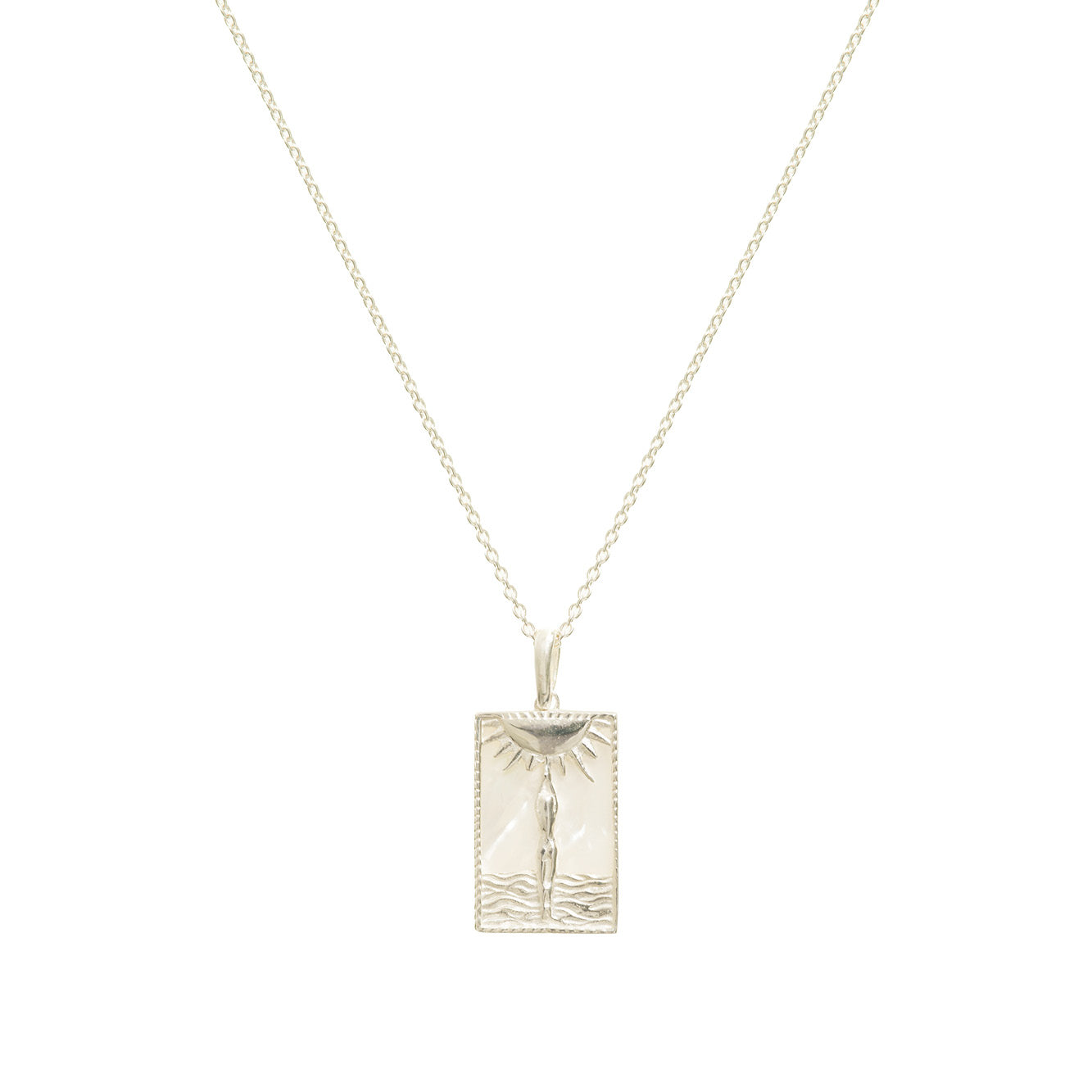Rectangle Silver Woman & Sun Necklace