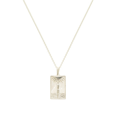 Rectangle Silver Woman & Sun Necklace