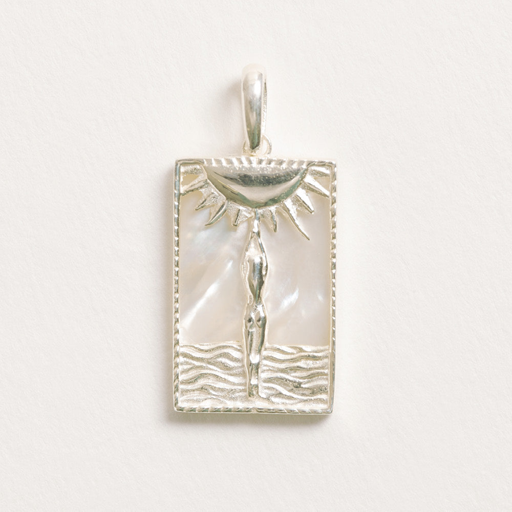 Rectangle Silver Woman and Sun Pendant