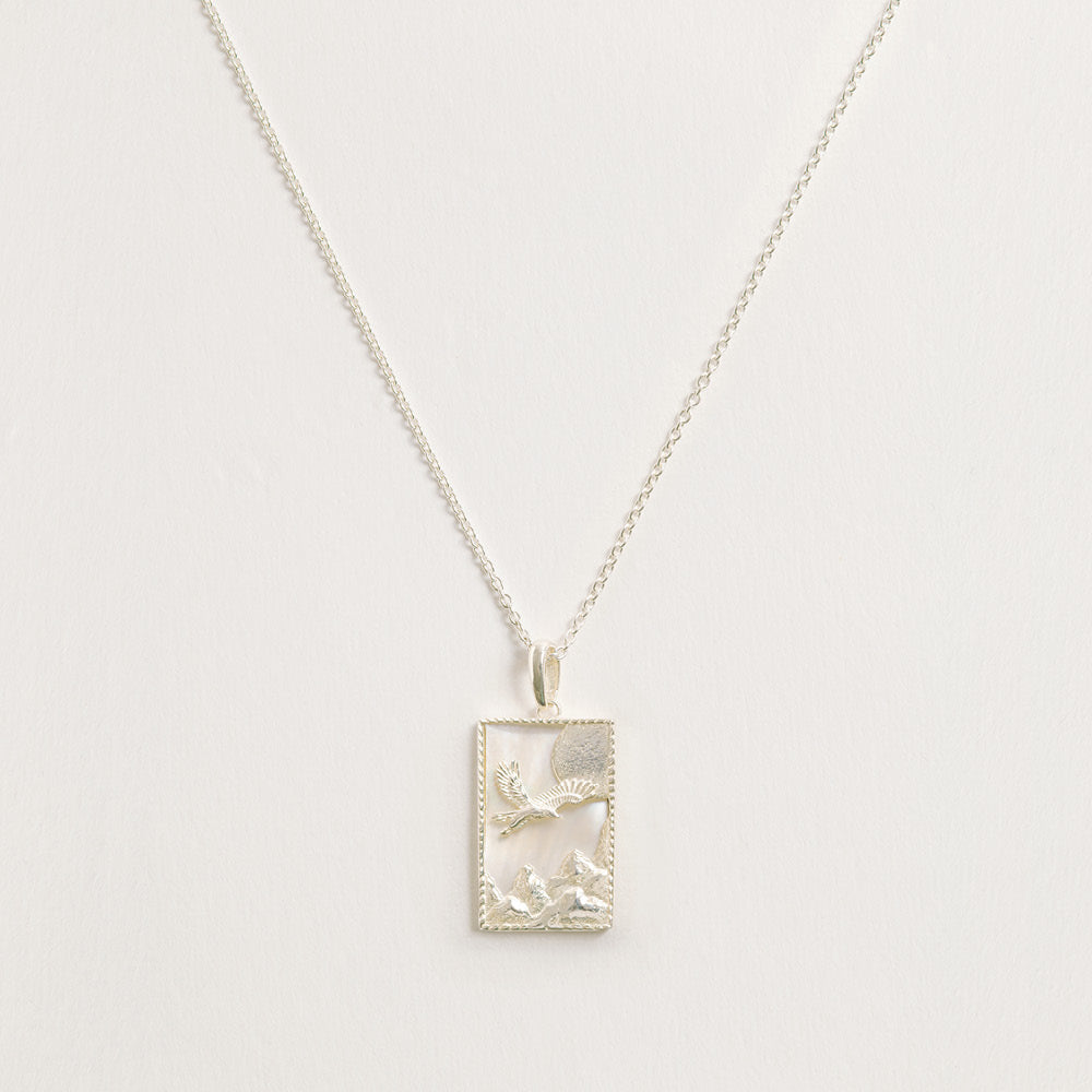 Rectangle Silver Eagle Necklace