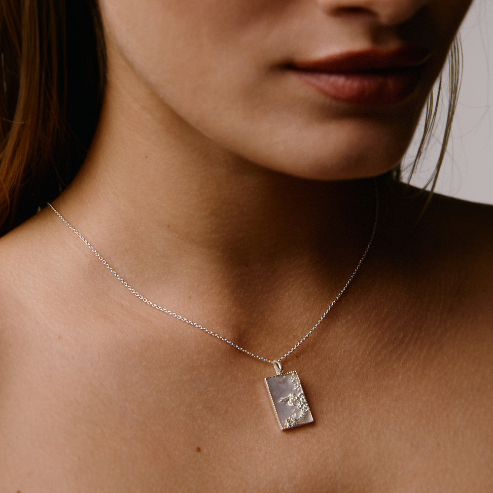 Rectangle Silver Bee Necklace