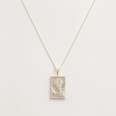 Rectangle Silver Woman & Moon Necklace