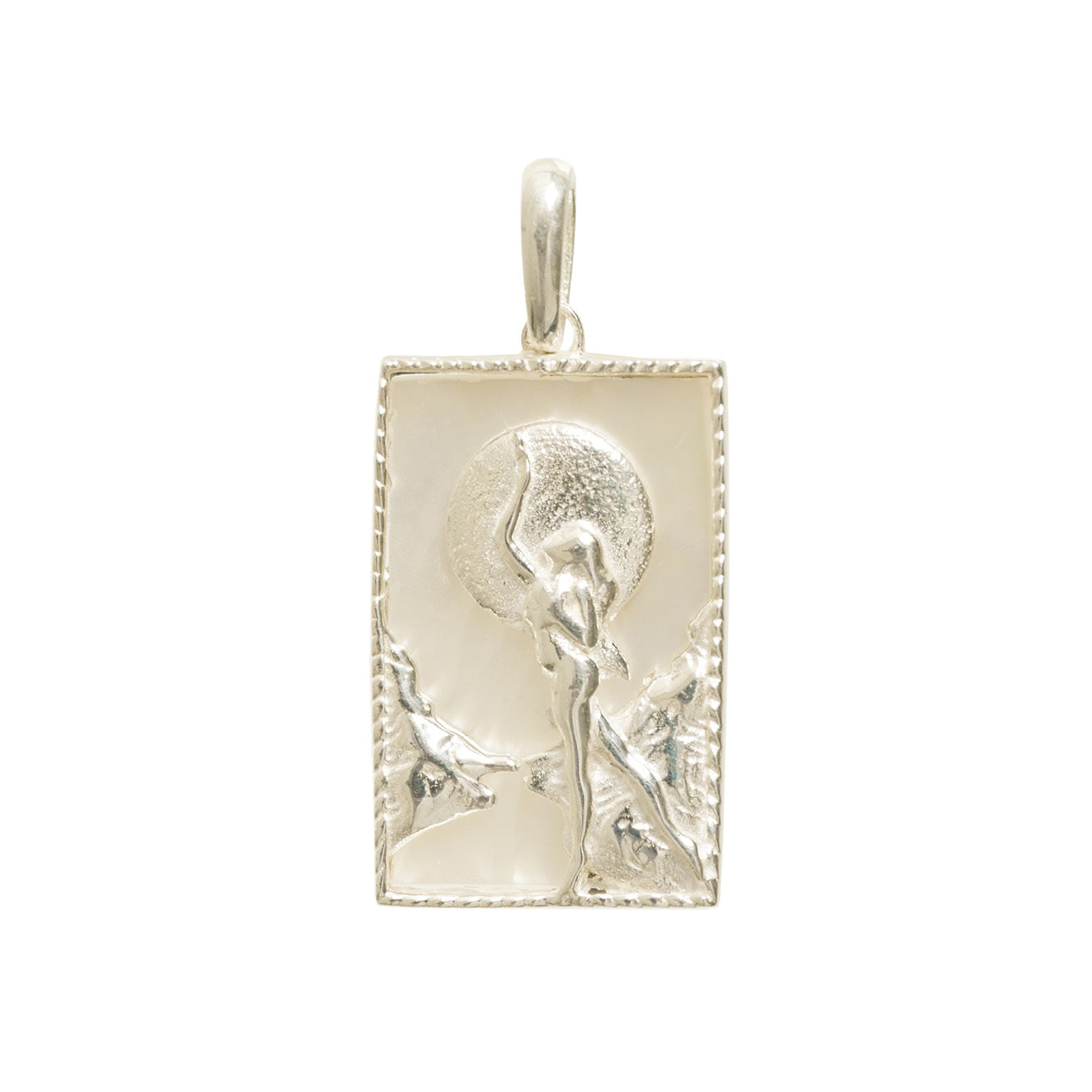 Rectangle Silver Woman & Moon Necklace