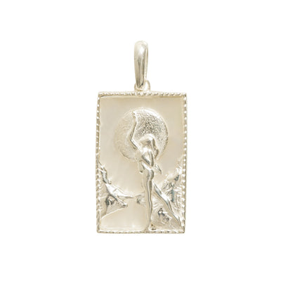 Rectangle Silver Woman & Moon Necklace