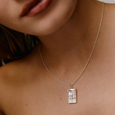 Rectangle Silver Woman & Sun Necklace