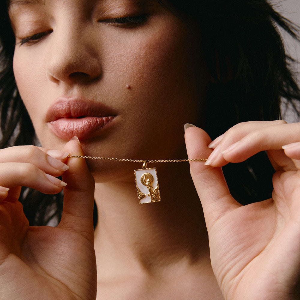 Rectangle Woman and Moon Pendant