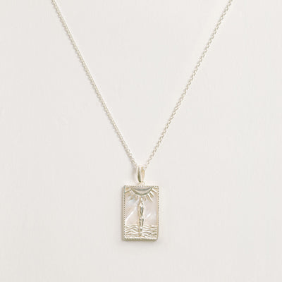Rectangle Silver Woman & Sun Necklace
