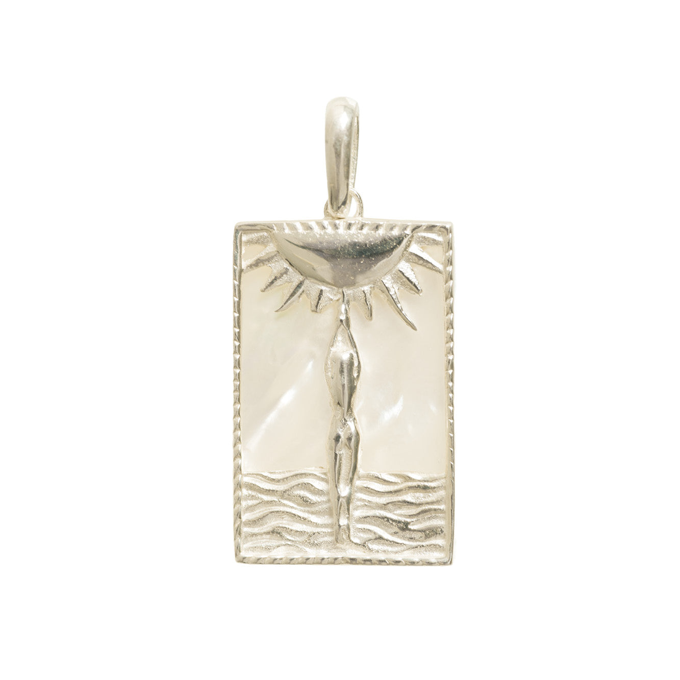 Rectangle Silver Woman & Sun Necklace