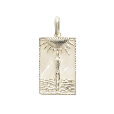 Rectangle Silver Woman & Sun Necklace