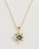 Seed Pearl Necklace with Blue Topaz Cross Pendant
