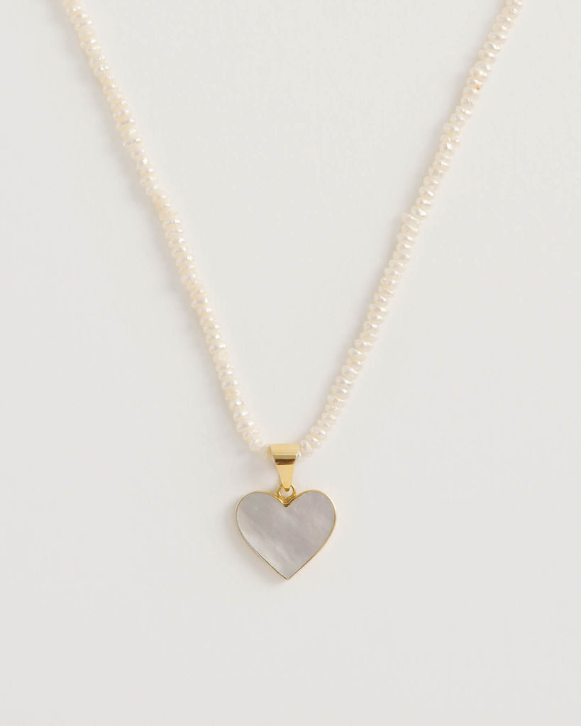 Seed Pearl Necklace with Mother of Pearl Heart Pendant by Freya Rose