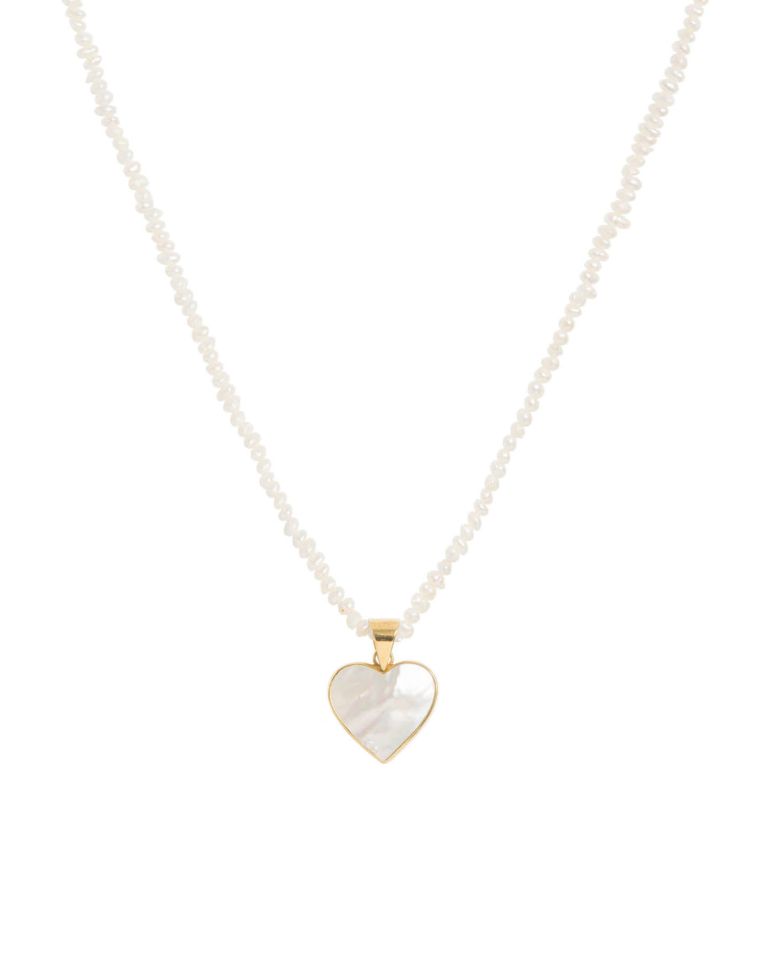 Seed Pearl Necklace Mother of Pearl Heart Pendant | Gold | Freya Rose
