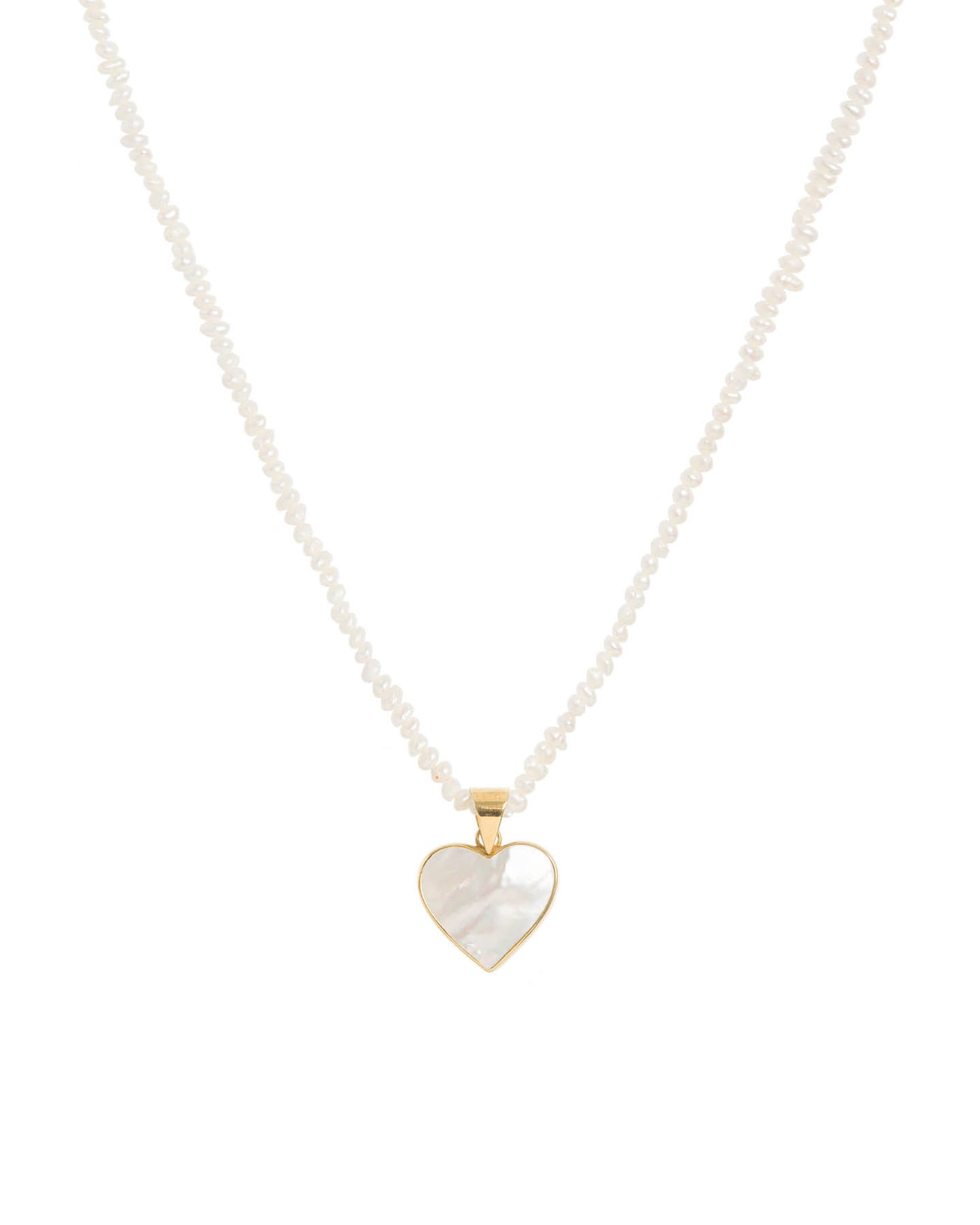 Seed Pearl Necklace Mother of Pearl Heart Pendant | Gold | Freya Rose