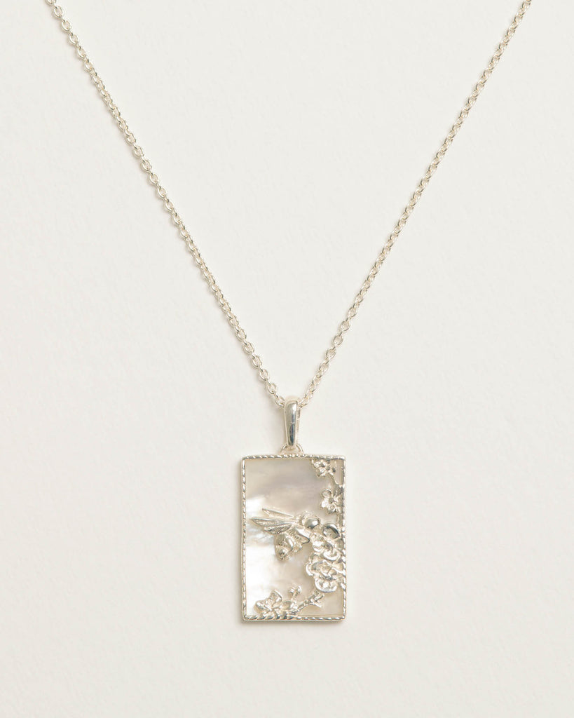 Rectangle Silver Bee Necklace