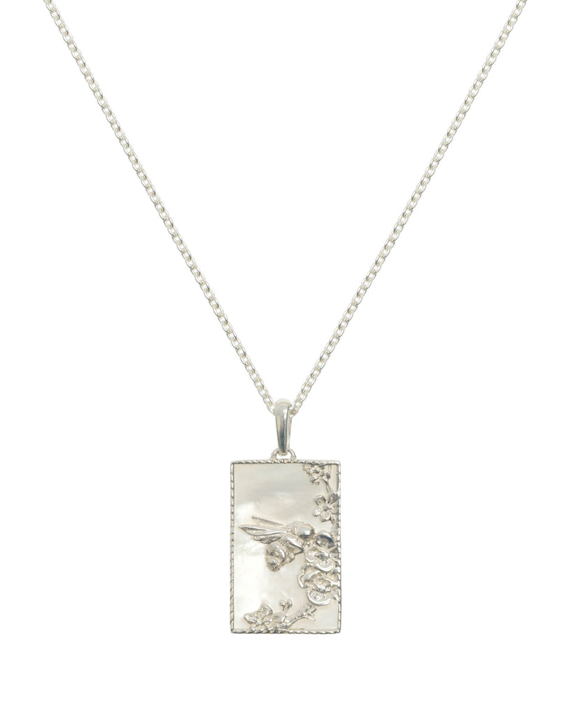 Rectangle Silver Bee Necklace