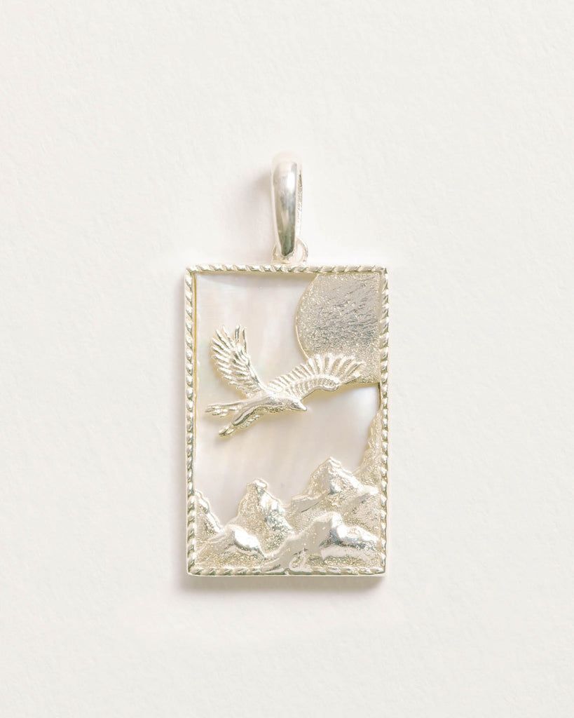 Rectangle Silver Eagle Pendant